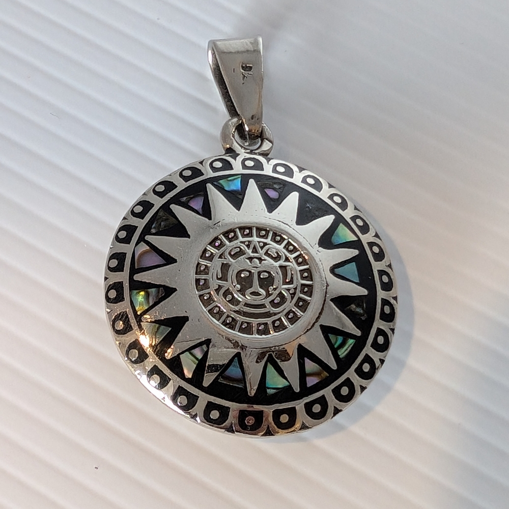 Mexico Silver 925 Double Sided Vintage Aztec Calendar Pendant